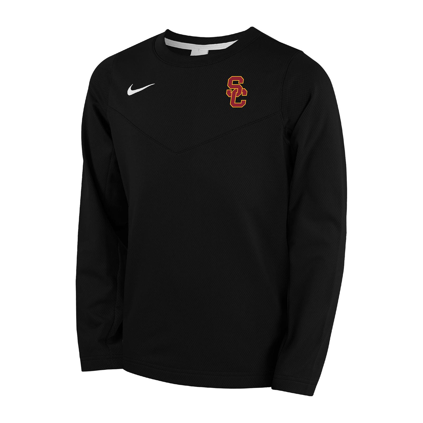 希少 NIKE USC トロージャンズ アメフト ゲームシャツ 刺繍 黒 USC Trojans Youth Boys Nike Black SC Interlock Coach Crew Neck Top